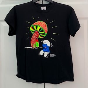 Vintage 90s smurf glow in the dark black light tshirt